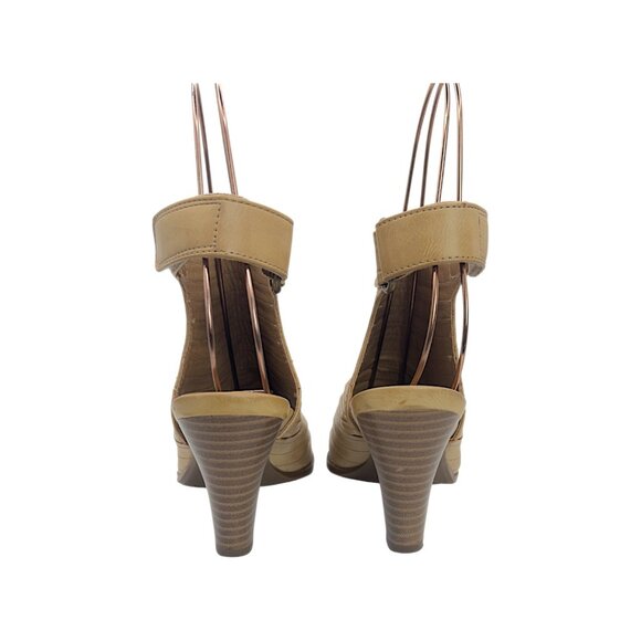 White Mountain Phoenix Peep Toe Block Heel Sandals Tan Size 6M - Picture 2 of 10